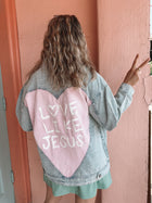 LOVE LIKE JESUS Pink Heart Denim Jacket