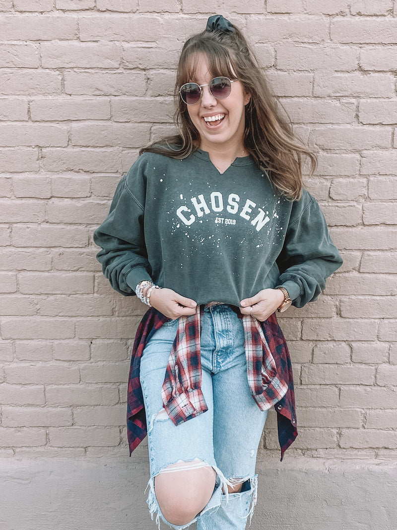DISTRESSED CHOSEN Comfort Colors Crewneck Sweater- Charcoal