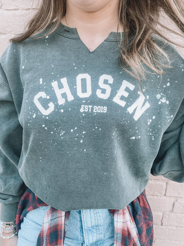 DISTRESSED CHOSEN Comfort Colors Crewneck Sweater- Charcoal