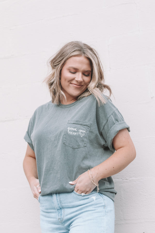 Guard Your Heart Embroidered Pocket Tee **placement above pocket